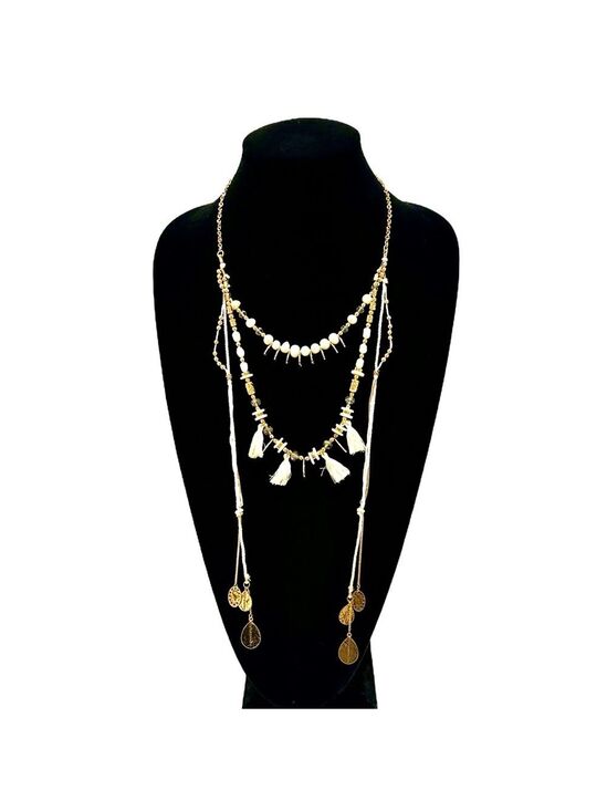 White House Black Market Jewelry - WHITE HOUSE BLACK MARKET Boho Luxe White & Gold Teardrop Layered Necklace | NWT